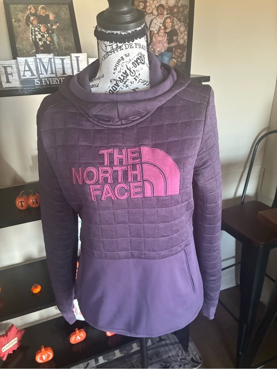 The North Face Tops - The North Face Women's Dark Purple Quilted Pullover Hoodie with Pink Logo